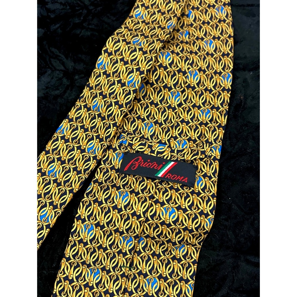 Brioni Roma Gold Black Geometric Silk Tie Vintage